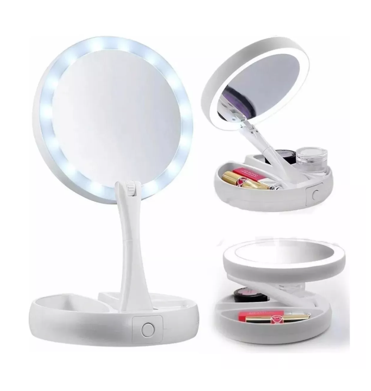Espejo Circular Plegable Con Luz Led Espejo Maquillaje